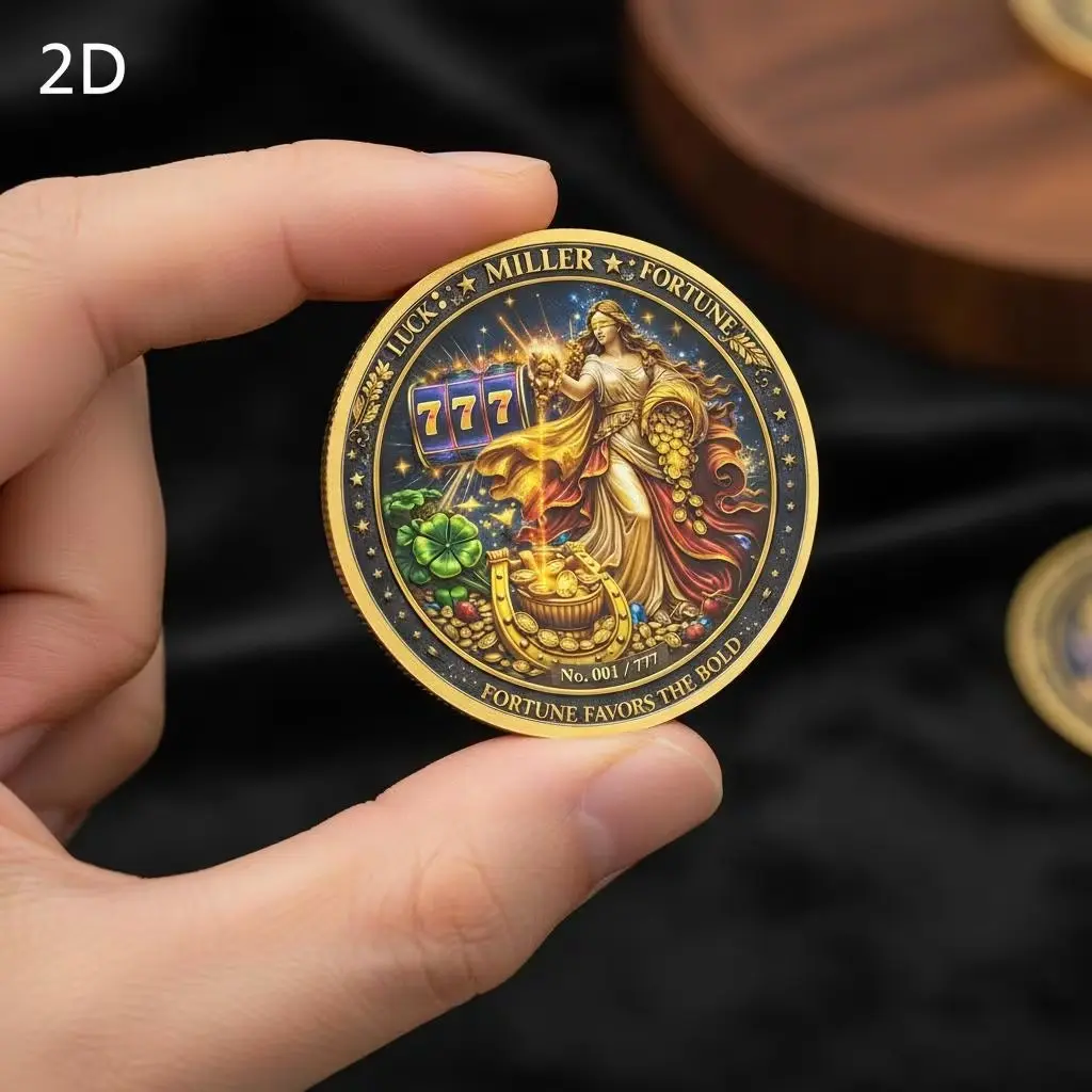 2D Replica Coin, Lucky Goddess Commemorative Coin, 777 Clover Horseshoe, Plastic Box, Ideal Collectible Gift for Friends and Family
