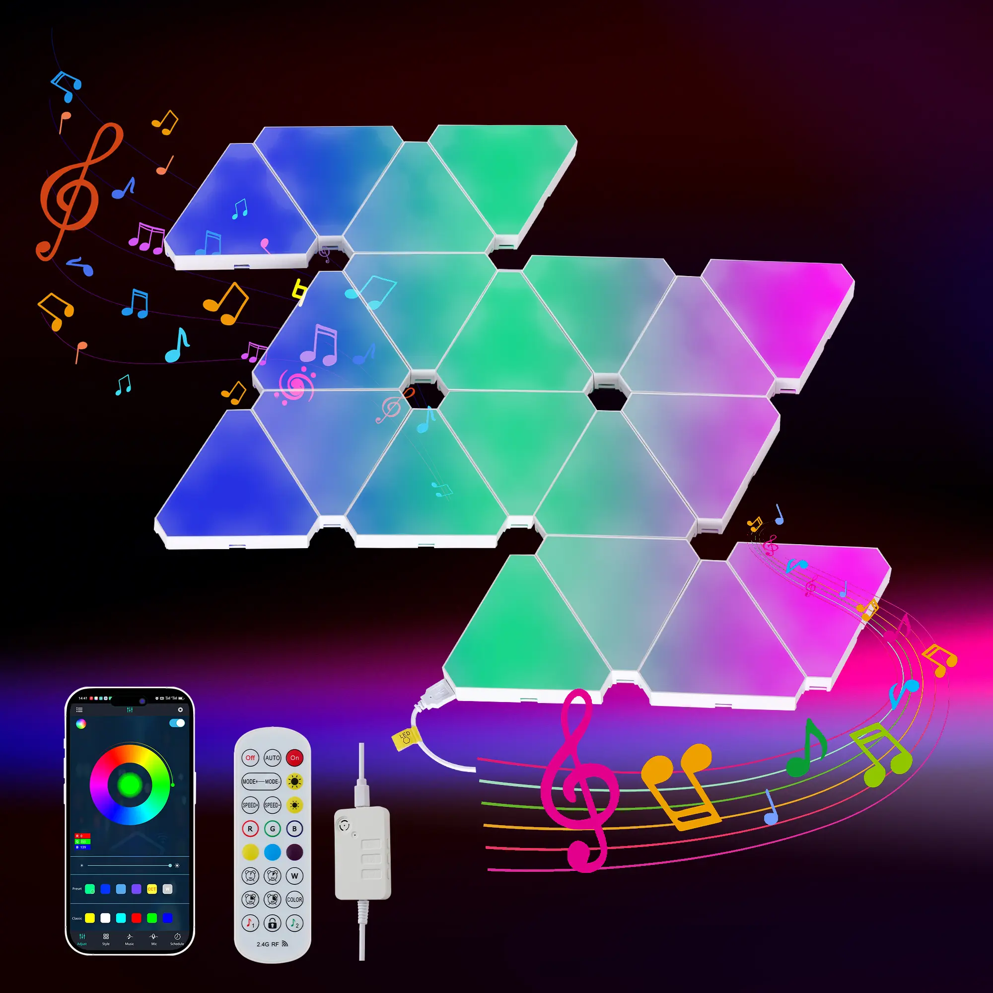 Triangle LED Wall Panels, RGB Smart Gaming Lights with App & Remote Control, Music Sync Color Changing Lights, DIY Modular Wall Decor for Gaming Room, Bedroom & Home Setup