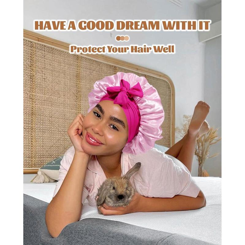 AWAYTR Satin Bonnet for Hair Protection Women Men Reversible Double Layer Two-Color Silk Like Texture for Sleeping Cap Hair Bonnet with Elastic Tie Band Gift box for Curly Hair Night Cap
