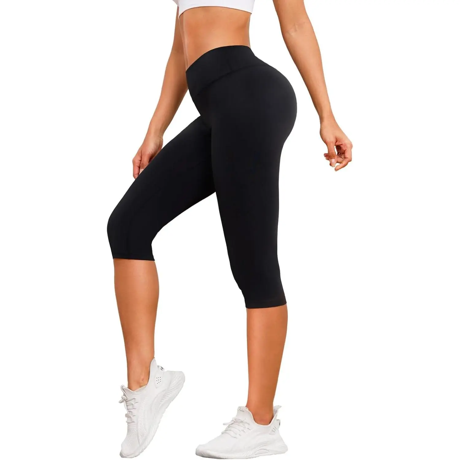 Women's Capri Leggings, Buttery Soft Knitted Fabric Yoga Wear, Sporty Chic Mid-Waisted Design with Butt Lifting Shapewear, Capri Cut, Everyday Active, Sporty Sports Bottoms