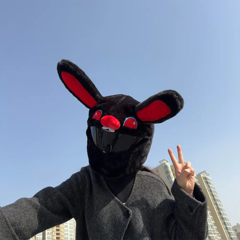 Cartoon Rabbit Helmet Cover, Motorcycle Helmet Plush Funny Decoration Protector, Fun and Stylish Helmet Accessory