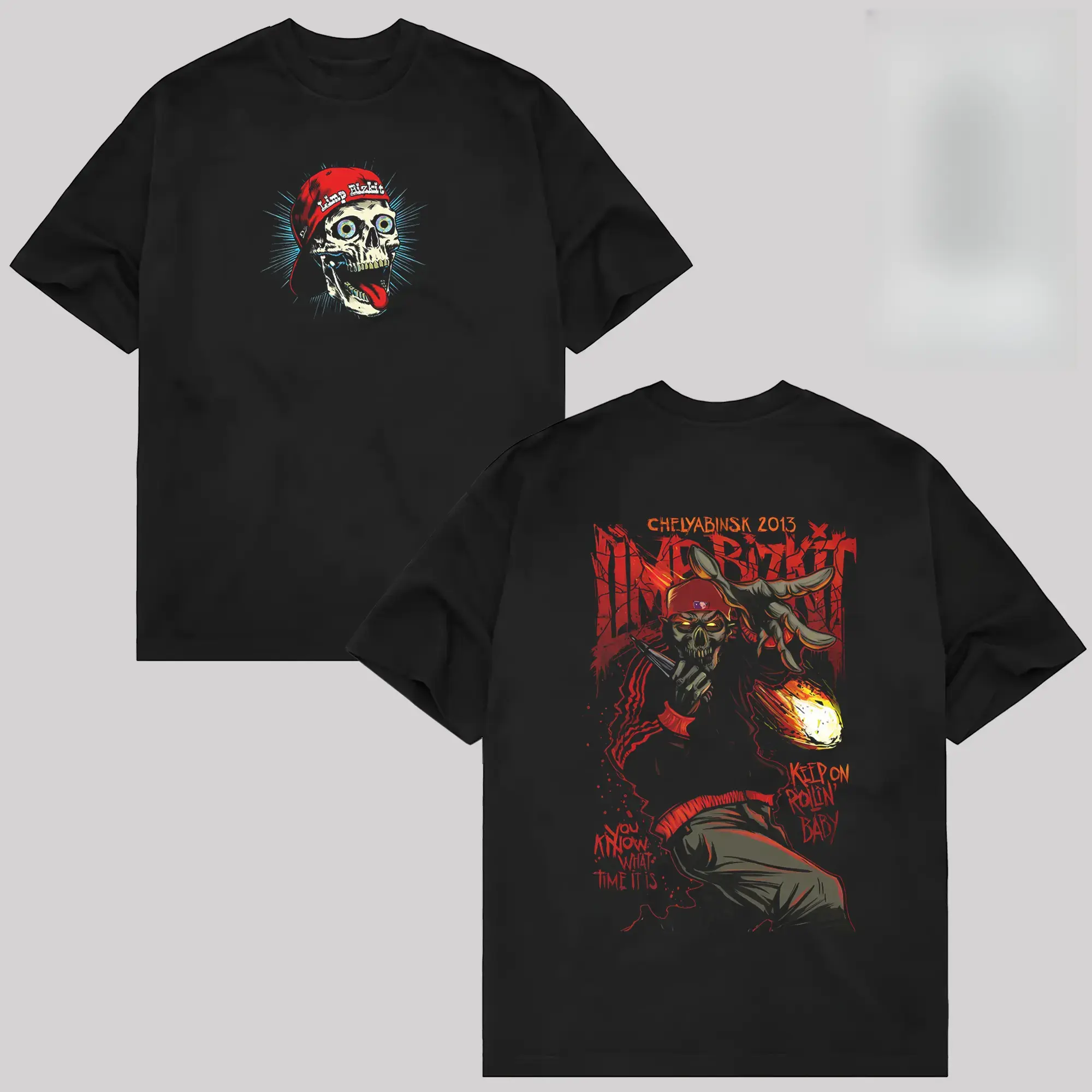 Menswear Short-Sleeve Round Neck Skull Print T-Shirt, Vintage Black Dimebag Darrell Metal Band Tee, Retro Horror Skeleton Oversized Unisex Cotton Streetwear Top for Rock Music Fans, Shortsleeve, Tshirt