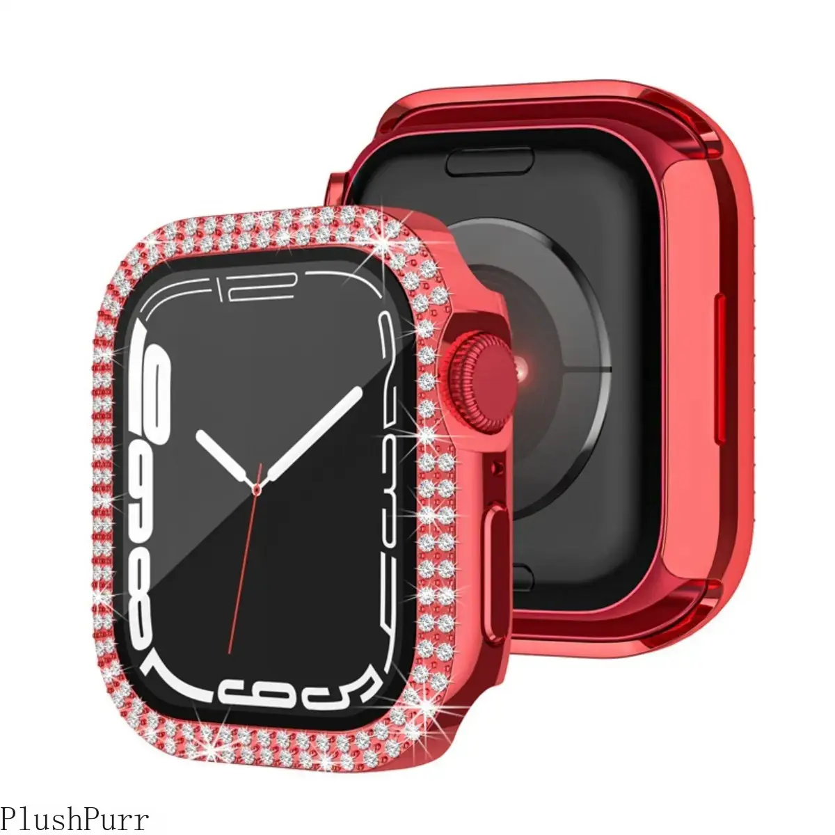 Double Row Rhinestone PC Integrated Case with Tempered Glass, Full Protective Shockproof Hard Shell, Decorative Bumper Design, Compatible with Apple Watch Series 7, Lightweight Durable for Daily & Casual Wear tiktokshopbacktoschool