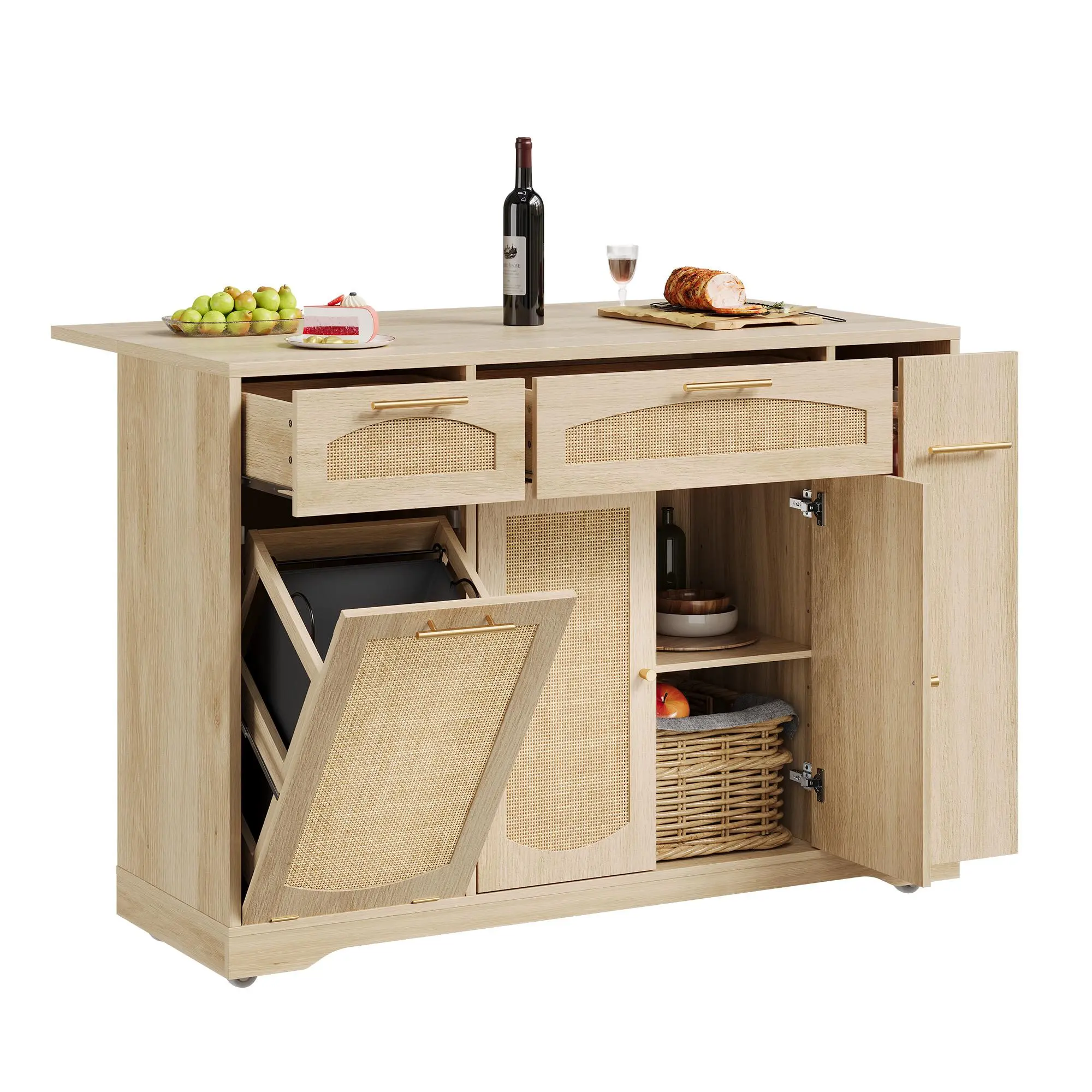 Gaomon 47 in Rolling Kitchen Island with Storage, Drop Leaf & Drawers, Farmhouse Wooden Island Table On Wheels, Narrow Wooden Kitchen Cart for Small Spaces