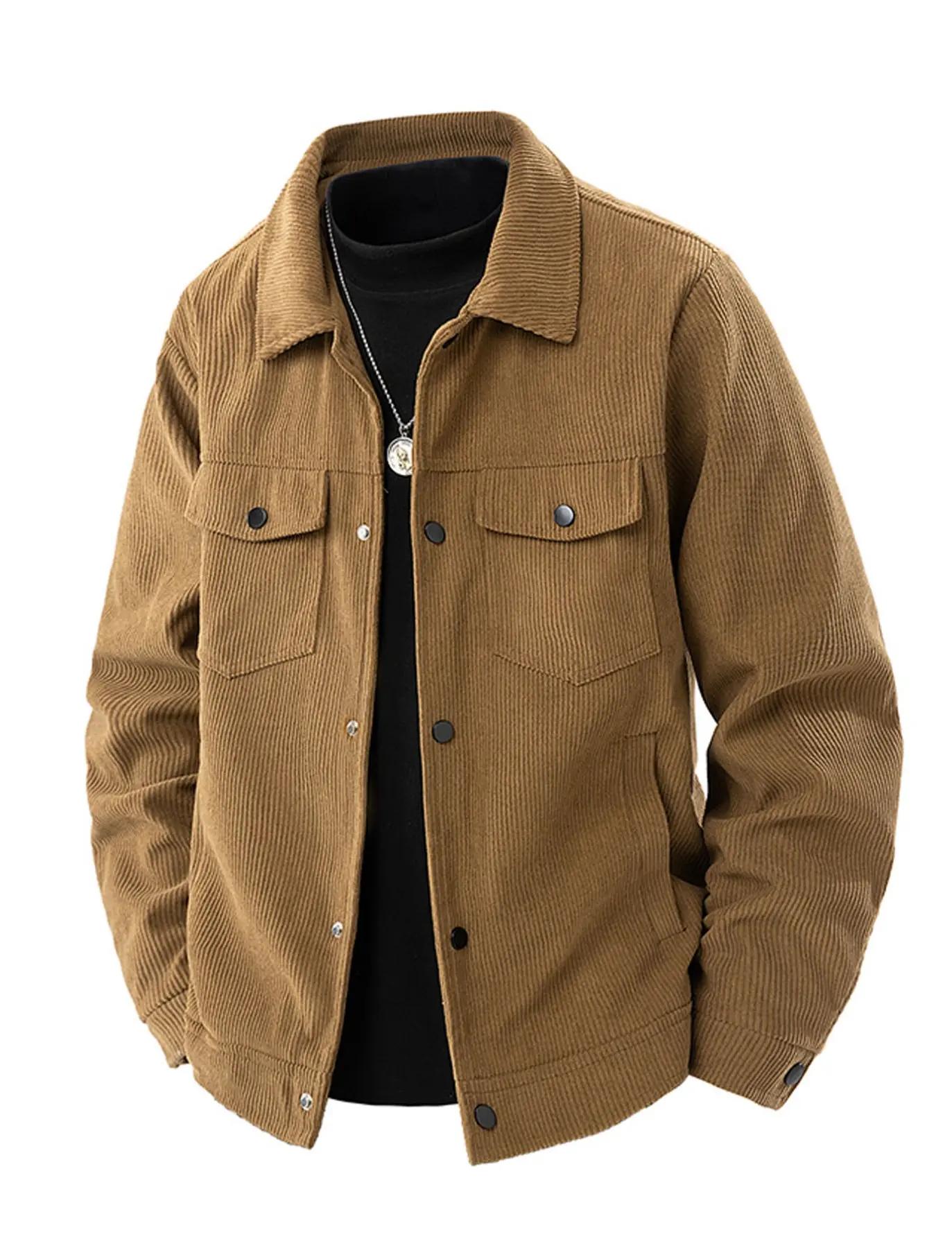 Men's Spring Fall Vintage Corduroy Work Jacket, Loose Fit Button Closure, Solid Pattern, Casual Outerwear for Daily Office Outdoor Use
