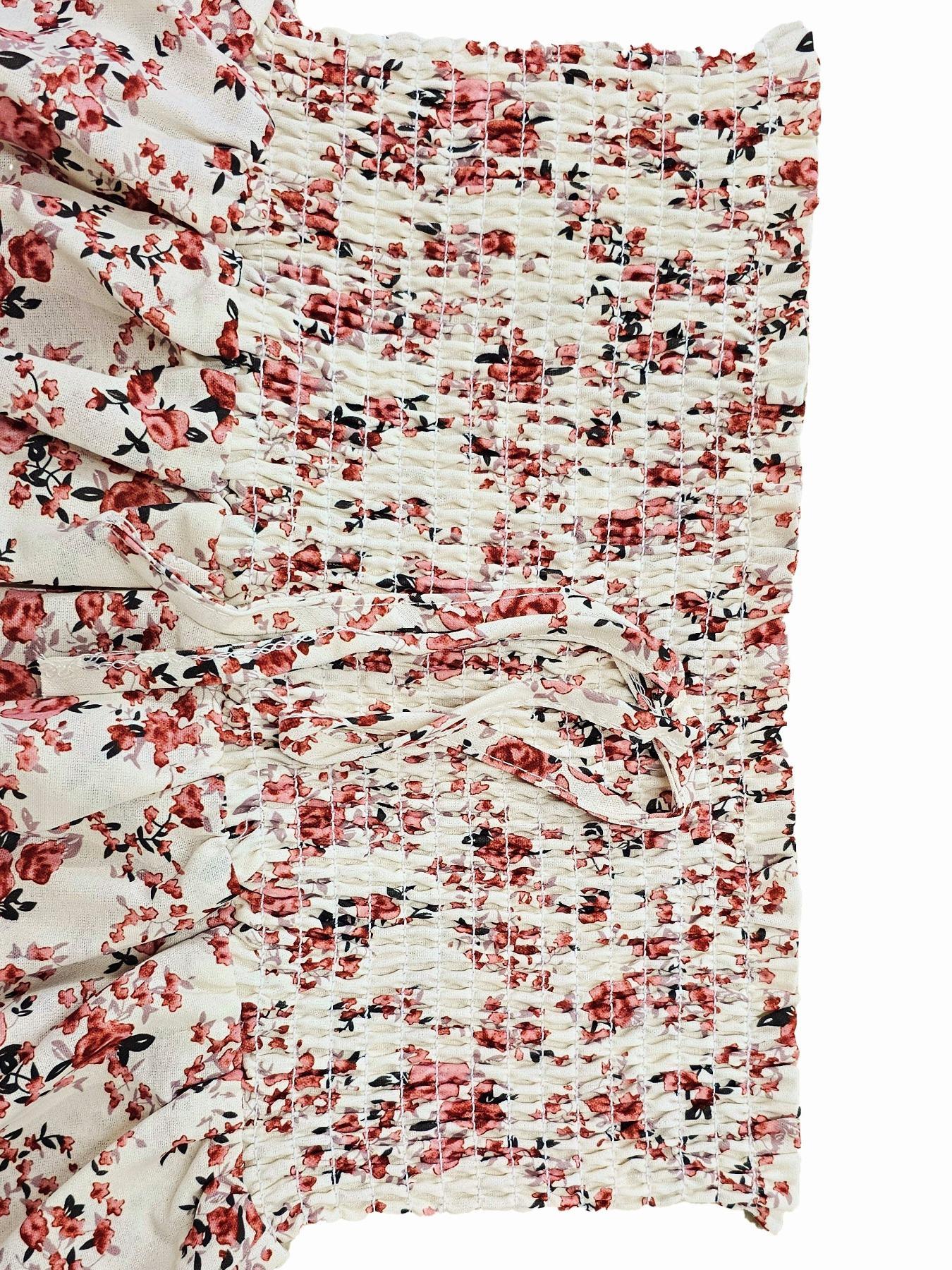 Women's Floral Print Woven Frill Trim Shirred Tiered Layer Shorts, Casual Loose High Waist Tie Front Drawstring Wide Leg Shorts for Spring & Fall, Women's Bottoms for Daily Wear