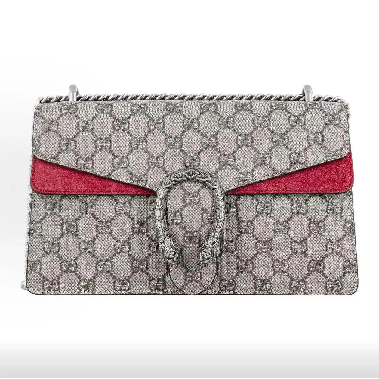 Pre-owned GUCCI Dionysus Medium Red GG Supreme Shoulder Crossbody Bag