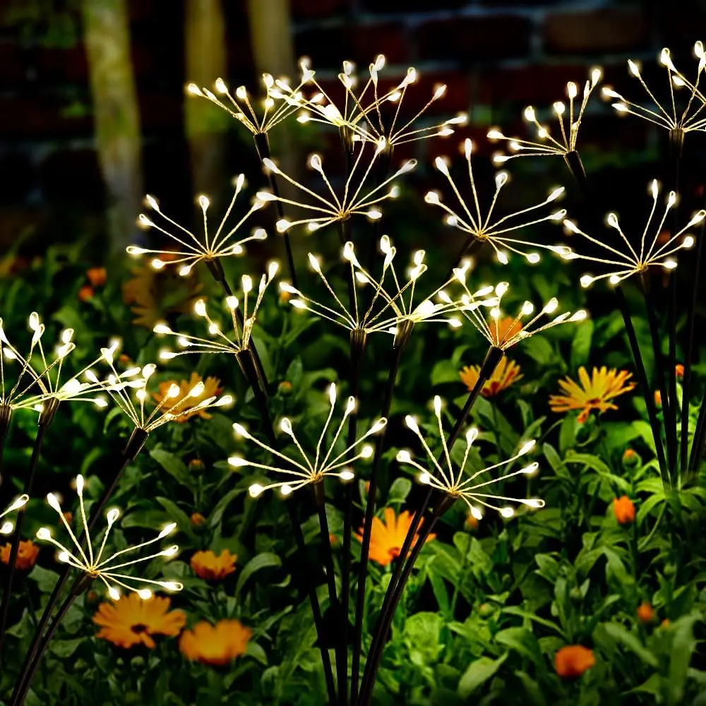 Solar Garden Lights 2 Pack Twinkling Solar Firework Lights with 2 Modes 120LED, Solar- Light for Outside Yard Pathway Garden Decor Outdoor , Gardening Gifts for Women  Day,Warm