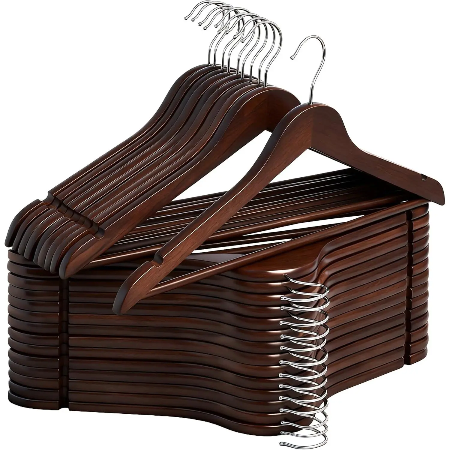 Wooden Hangers 30 Pack, Wood Coat Hangers for Closet, Heavy Duty Clothes Hangers for Suits, Shirts, Pants, Jackets, Walnut Color