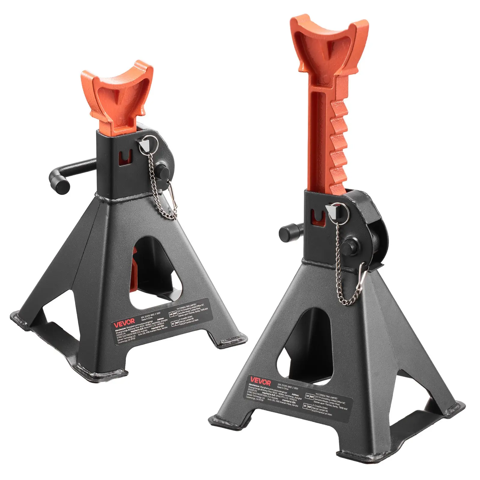 VEVOR Jack Stands, 3 Ton (6, 600 lbs) Capacity, 10.8-16.3 in Adjustable Height, Heavy Duty Steel Jack Auto Stands with Double Locking, for Lifting SUV, Pickup, Car, UTV/ATV, 1 Pair, Black and Orange