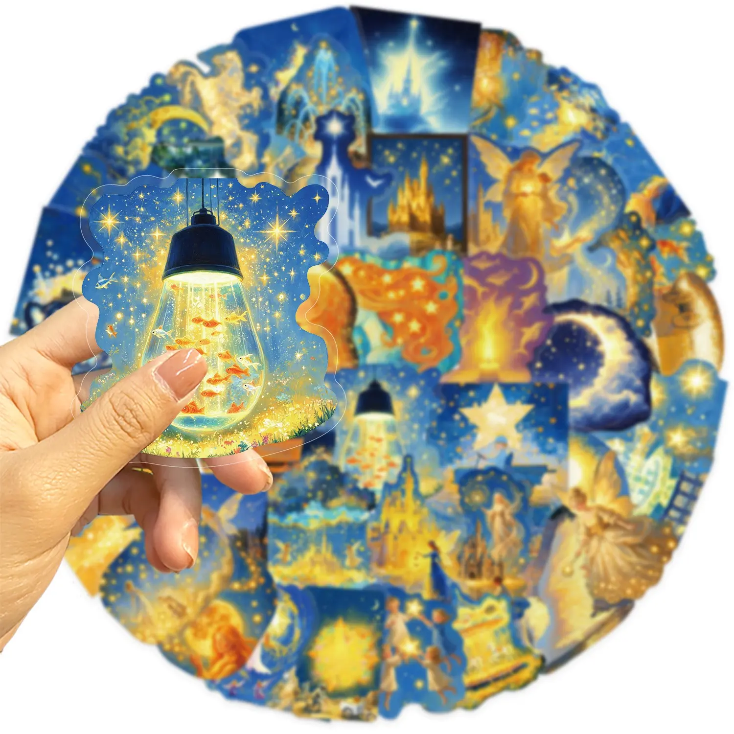 50 Sheets Dreamy Starry Sky Graffiti Pet Stickers, DIY Decoration for Notebook, Phone Case, Computer, Creative Craft Supplies