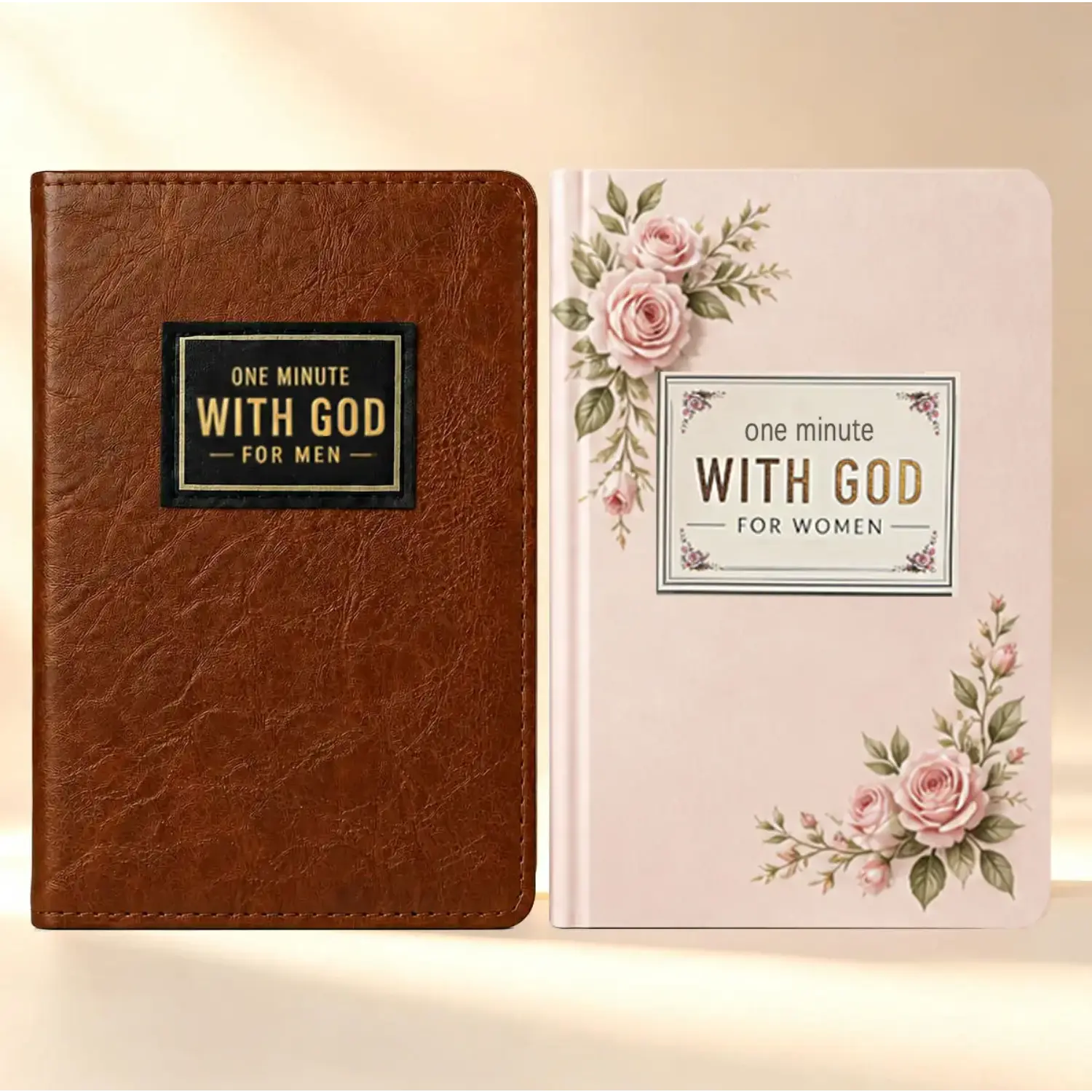 Brown Faux Leather 1-Minute With God Devotional Set - Bible Study Notebook, Prayer Journal, Daily Planner, 365 Daily Scripture Quotes & Reflections, Christian Gift for Couples, Dads, Moms, Sons (Memorial Day Deal)