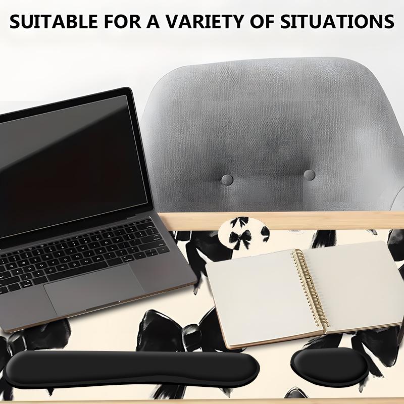 Bow Pattern Non Slip Mousepad & Keyboard Wrist Rest & Coaster Set, Ergonomic Wrist Support, Computer Mat Mouse Pad Coaster Set for Home Office Gaming