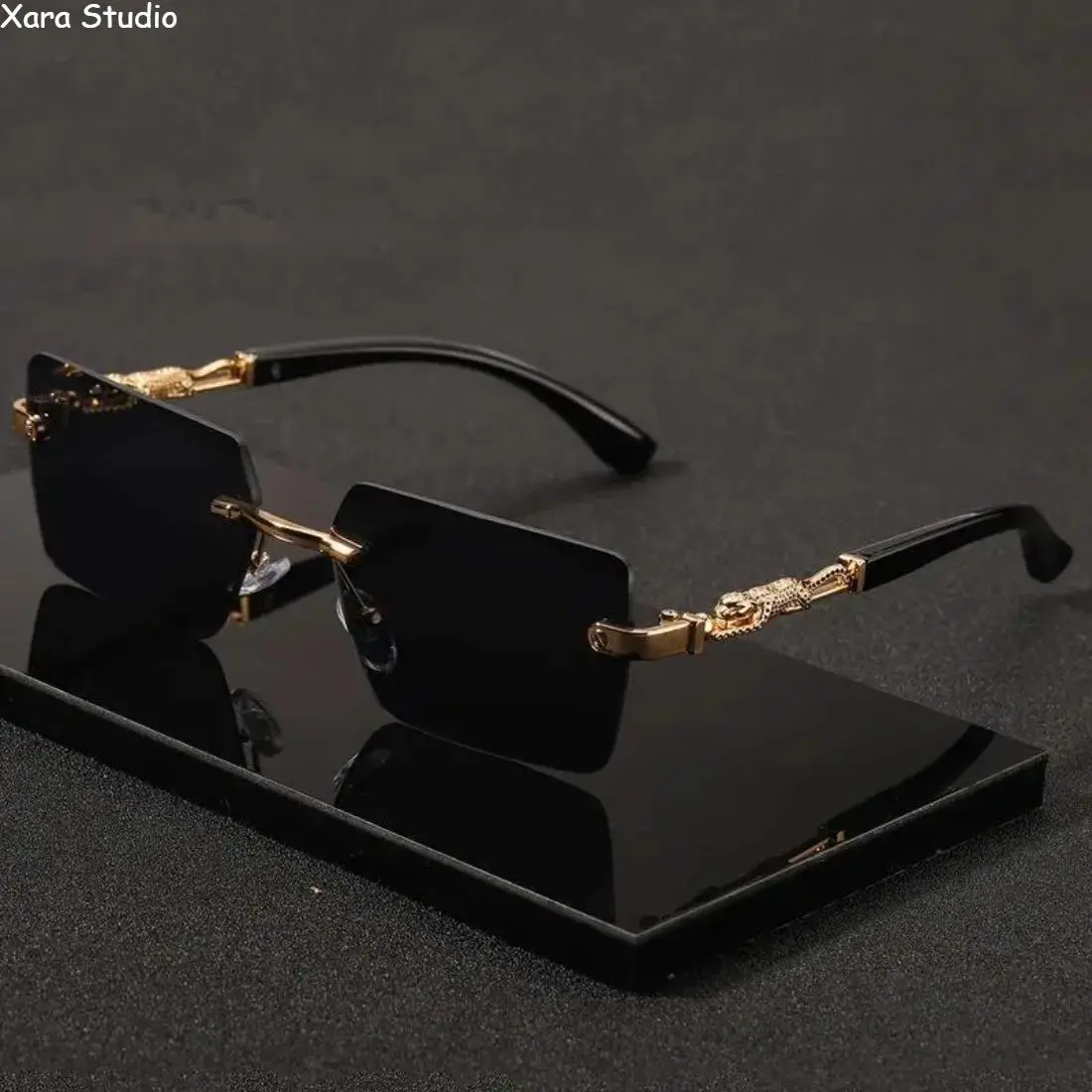 Women's Rimless Rectangle Minimalist Sunglasses - Lightweight Durable Adults' Y2K Luxury Shades with Gold Accents, UV400 Protection, Trendy Casual Eyewear for Beach, Summer, Lightweight Durable Sunglasses