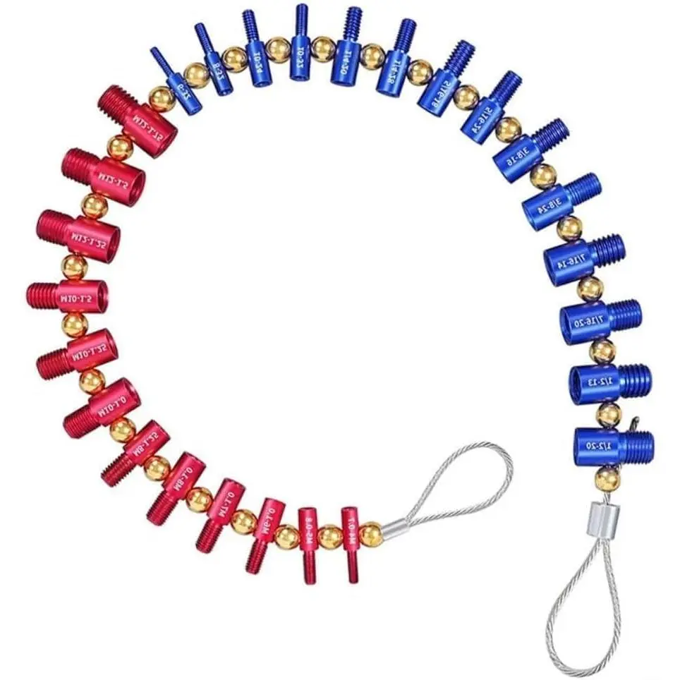 Thread Checker Nut and Bolt Identifier Gauge, 26 Gauges Inch and Metric Male Female Thread Gauge,  Alloy with Wire , Red and Blue