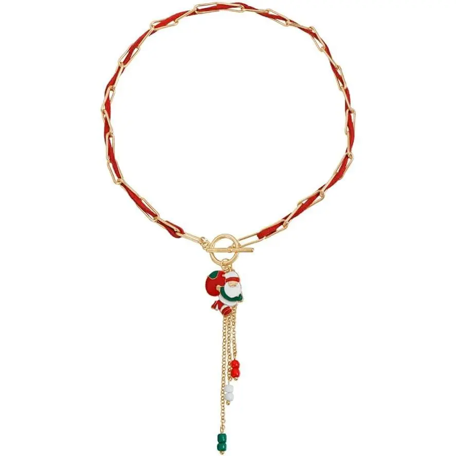 Christmas Necklace Red Cloth Santa Claus Necklace Choker for Women Thick Chain OT Buckle Tassel Pendant Merry Christmas  Year Party  Gifts