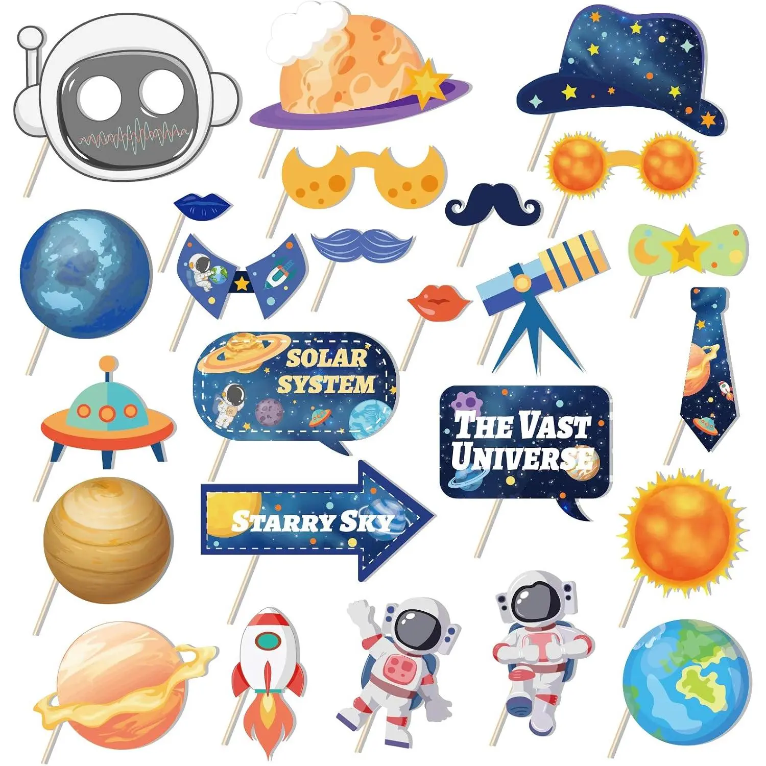 25 count Outer Space Party Photo Booth Props, Galaxy Selfie Props Astronaut &  Prop Outer  Birthday Party Supplies for Galaxy Astronaut Photography Backdrop Decor