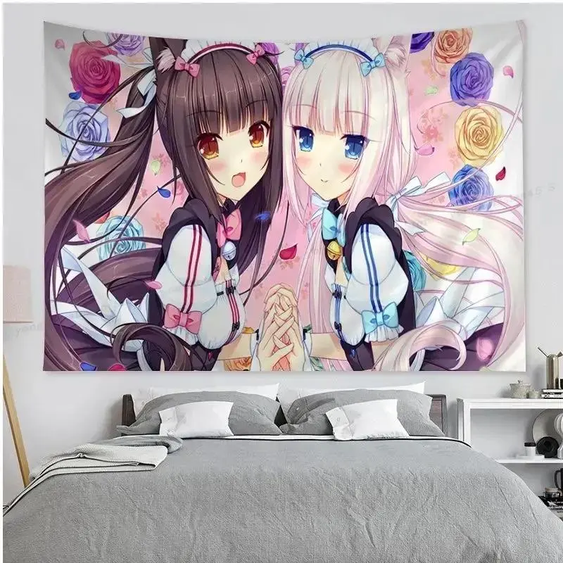 NEKOPARA Anime Colorful Polyester Tapestry Wall Hanging - Wrinkle Resistant, Lightweight Bohemian Mandala Backdrop, Decorative Home Decor Accessory for Parties, Christmas, All Seasons, Print