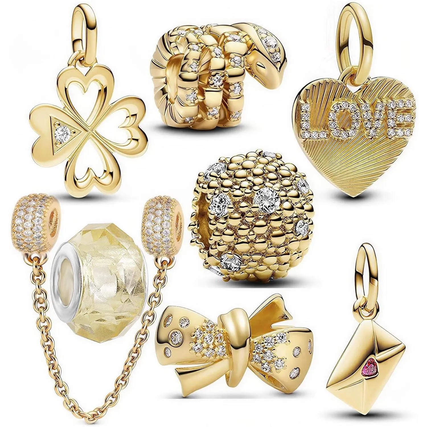 Women's 10-Pack Cubic Zirconia Bead Charm Set, Sparkling Inlay Dangle Pendant Variety for Bracelets & Necklaces, Special Events Gifts, Women's Fashion