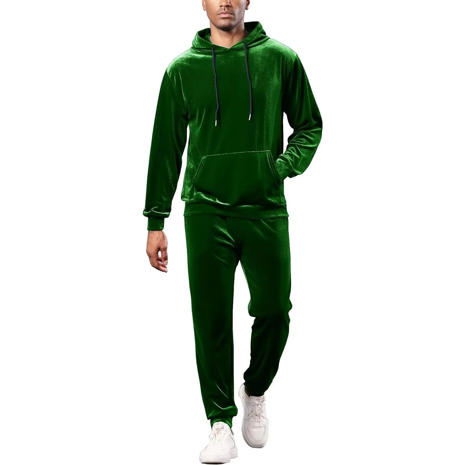 Men's Velour Hoodie Tracksuit 2 Pieces Set Jogging Sweatsuits Outfits Fall Warm Clothes Velvet Hooded Sweatshirt
