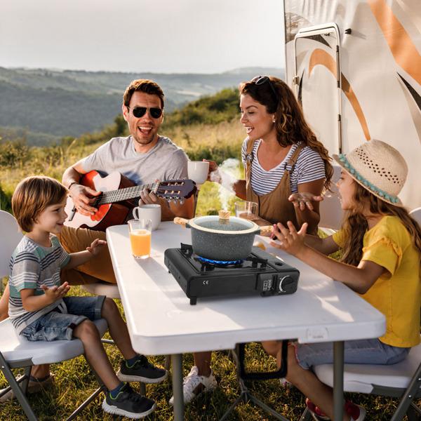 3300W Portable Camping Stove Butane Canister Dual Fuel Burner Piezo Electric Ignition Single Burner with Automatic Tank Ejection Overpressure Cut Off Carry Case for Camping Hiking Picnic Fishing BBQ