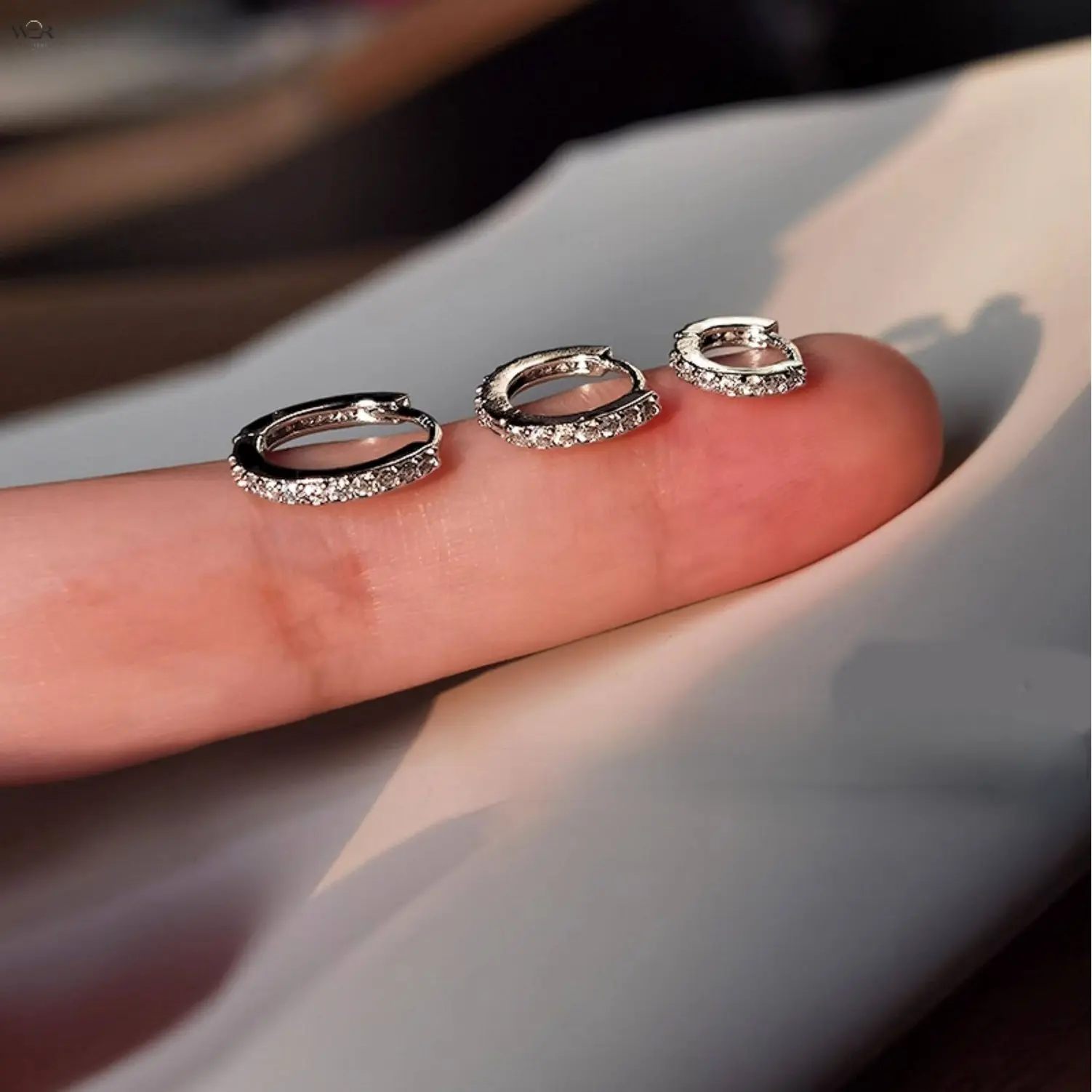 Dainty Full Pave Cubic Zirconia Huggie Hoop Earrings for Women, 3 Sizes 6mm/8mm/10mm Silver Small Click Top Cartilage Helix Piercing Minimalist Daily Jewelry Gift