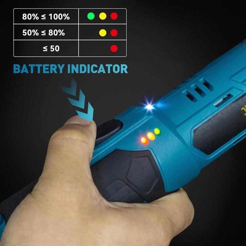 Yellow cordless electric ratchet wrench set, 2 lithium batteries + 1 charger, ergonomic grip, speed control, interchangeable heads suitable for various occasions such as car repairs, home DIY, car maintenance, etc