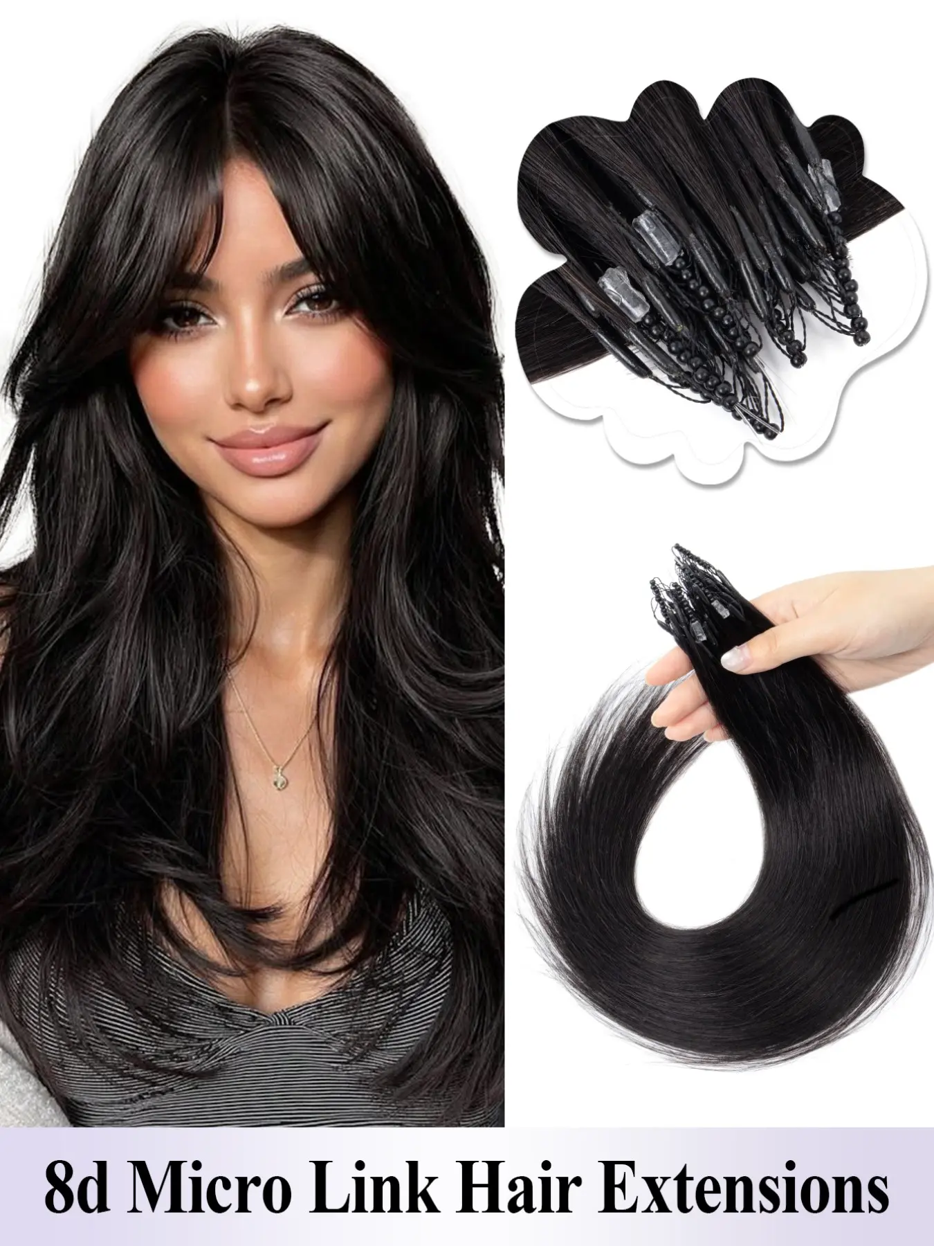 8D Micro Ring Human Hair Extensions, 12-22 Inches, 30g Per Pack, Women's Invisible Mini Beads, Easy Installation, Wedding & Party Use
