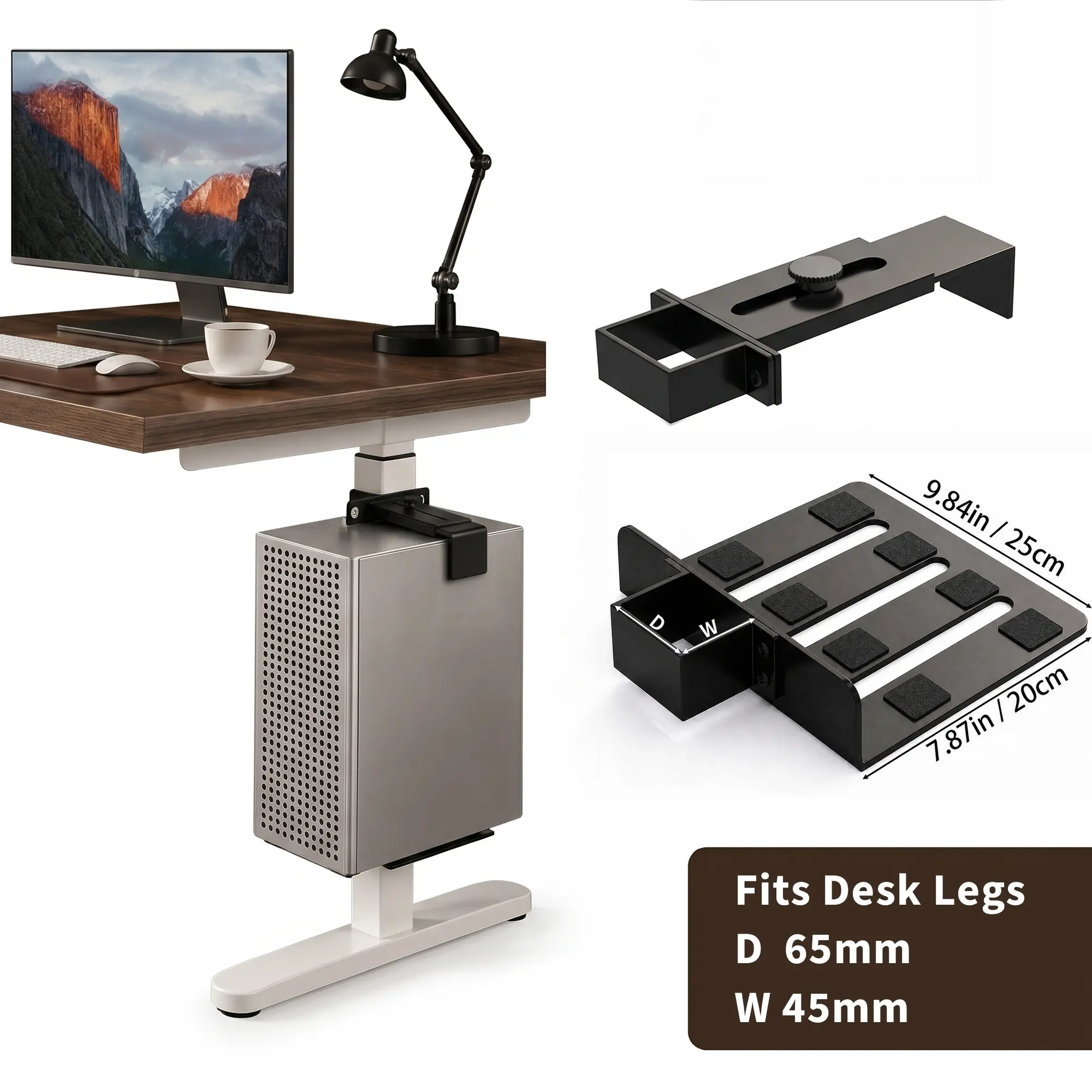 Adjustable Under-Desk PC Stand with Wheels, Heavy-Duty Steel CPU Holder/Computer Tower Cart, Black - Space-Saving Rolling Under Desk Mount - 4 Size Options - Compatible with 80×50mm Desk Legs & Frames