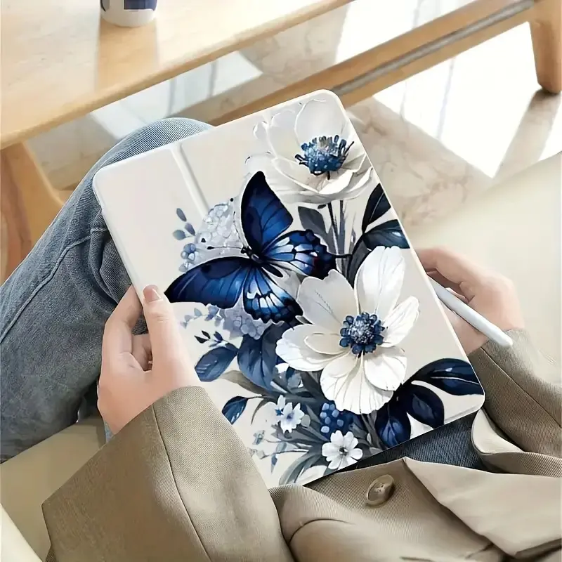 Tablet Case, Butterfly Floral Pattern Trifold Case with Pen Slot, Suitable for iPad 11/10/9/8/7/6/5Th Generation iPad Air 7/6/5/4/2/1 iPad Pro 2024/2020/7/6/5/4/3 iPad Mini 7/6 Mini 5/4