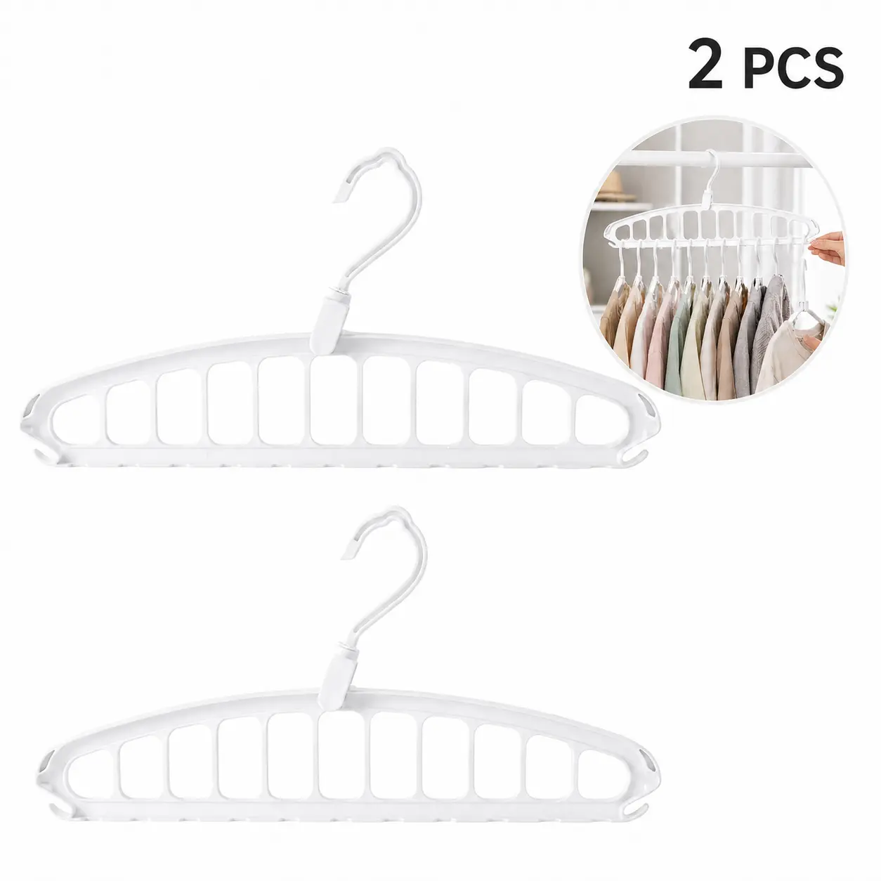 10 Slot Space Saving Hangers, 2 Pack Closet Organizer Hanger, Cascading Clothes Hanger for Small Closets, Vertical & Horizontal Hanging Storage Solution
