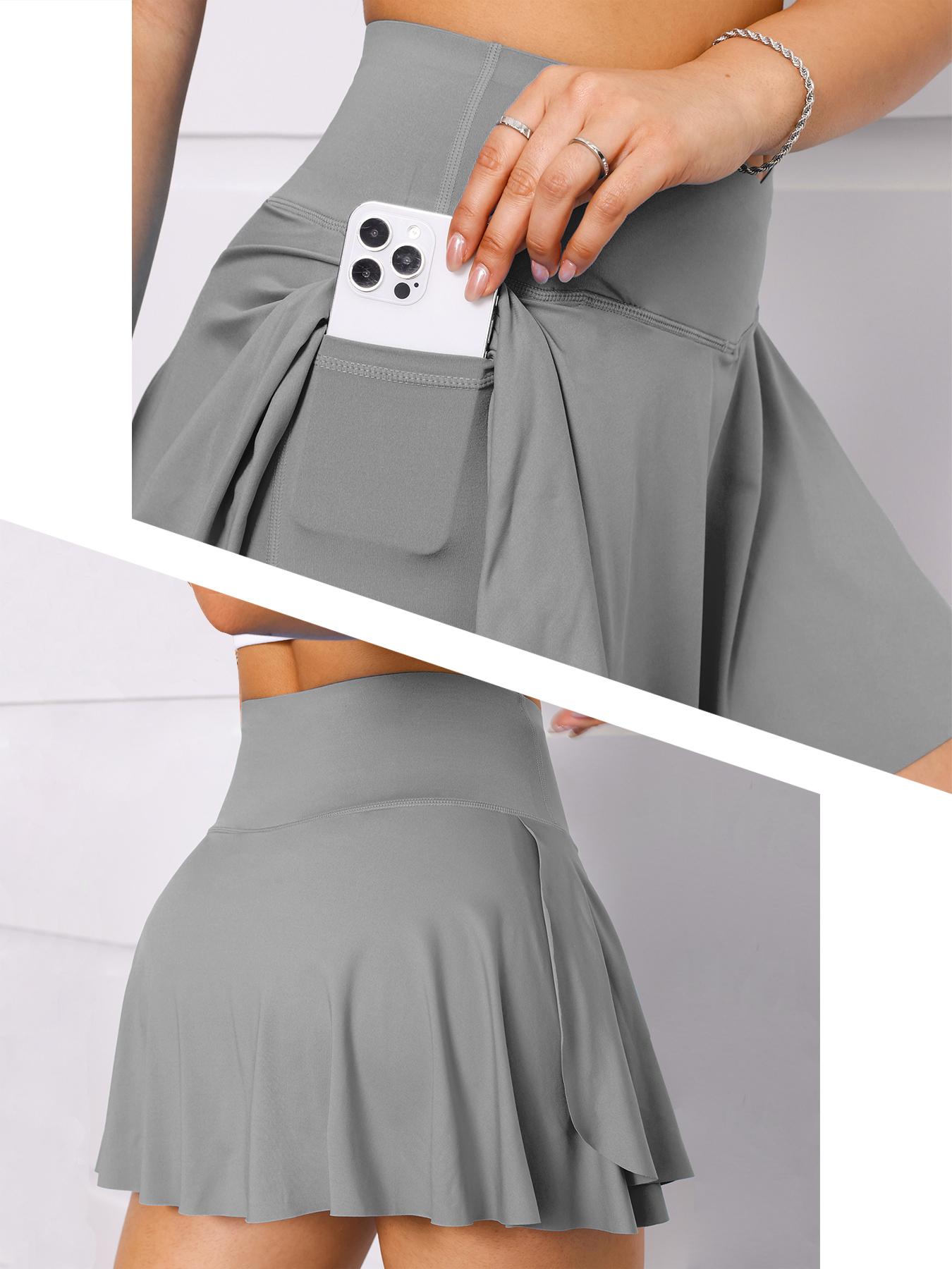 Women's Solid Color V Waist Skort, Sporty Pocket Design Skort for Tennis Golf, Ladies Sportswear for Indoor Outdoor Wear, Lightweight Athletic Skirts, Tennis Attire