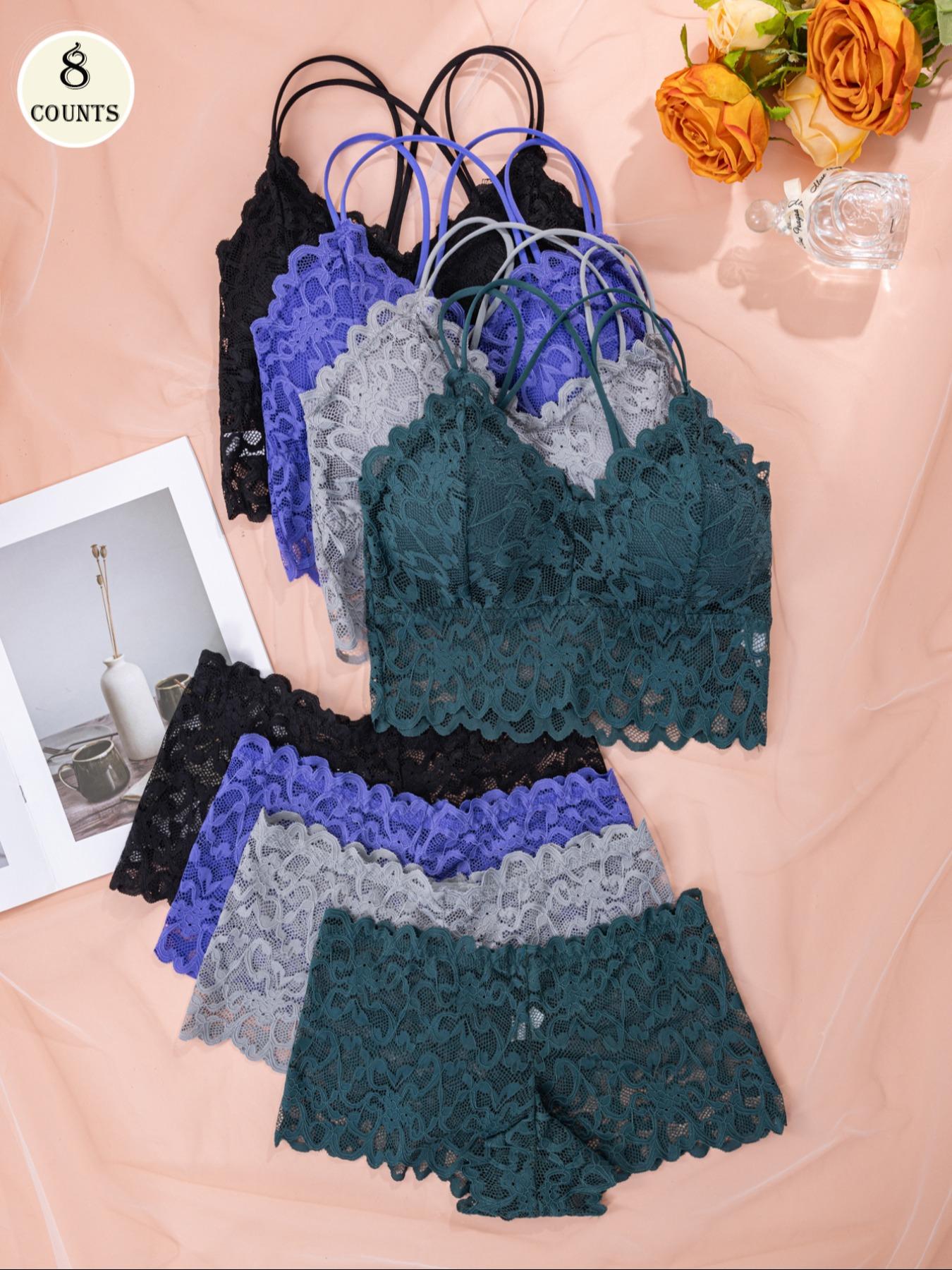 Women's Contrast Lace Backless Wireless Bra & Panty Underwear Set, Sexy Comfy Breathable Pink Lingerie Set for Daily Wear, Underwear Set for Women