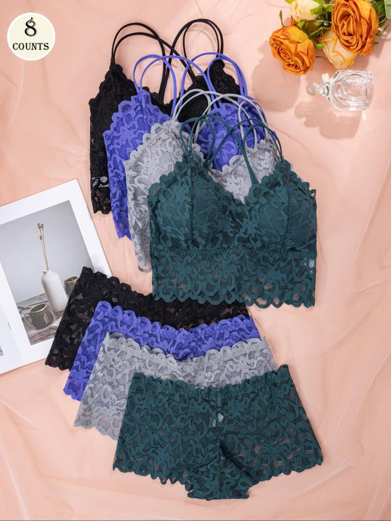 Women's Contrast Lace Backless Wireless Bra & Panty Underwear Set, Sexy Comfy Breathable Pink Lingerie Set for Daily Wear, Underwear Set for Women