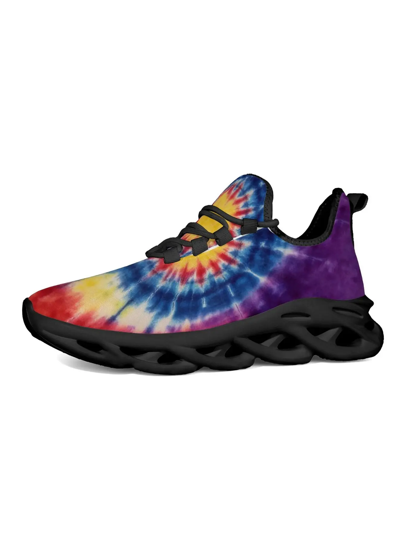 Rainbow Tie Dye Print Sneakers for Men Women, Colorful Spiral Hippie Pattern Lightweight Breathable Running Shoes, White Blade Sole Casual Athletic Walking Shoes