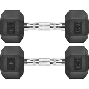Rubber Coated Cast Iron Black Dumbbell Free Weights for Workout Exercises