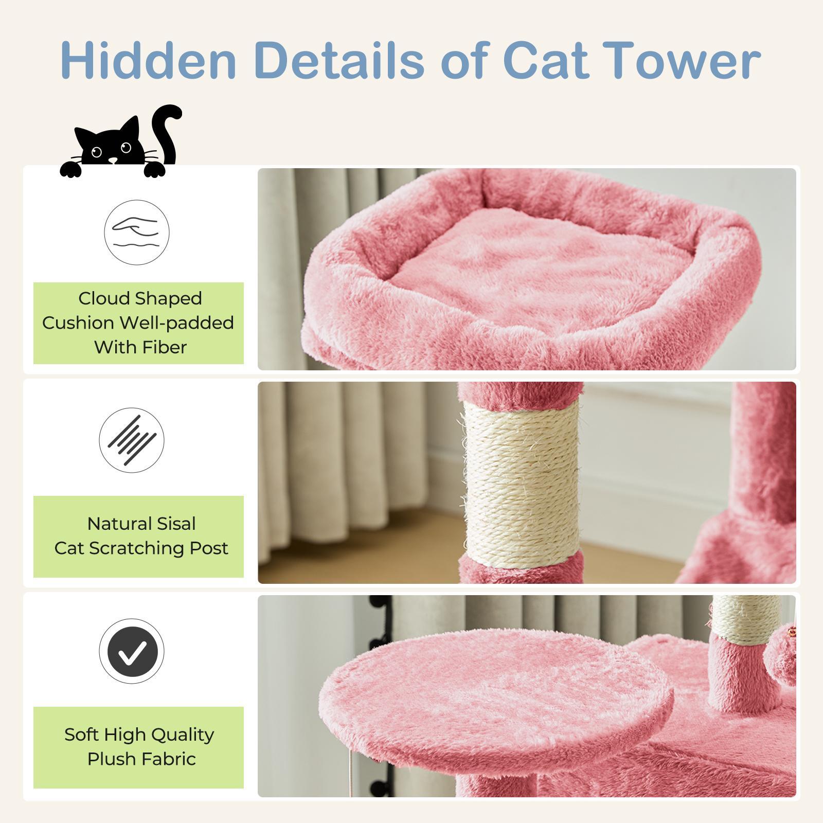 Glam 44" Multi-Level Cat Tree Tower with Sisal Scratch Posts, Extended Platforms & Hammock for 2-3 Cats, Sturdy Base, Vertical Scratcher, Supports up to 44 lbs, Indoor Cat Condo & Play Area