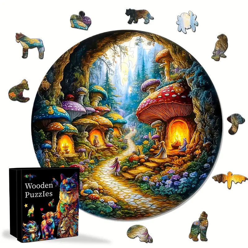 Colorful Fairy Tale Mushroom House Wooden Puzzles, Brain Training Toys, Difficult Challenges, Birthday & Holiday Gifts