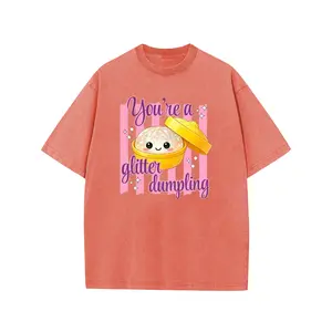 Digitex Unisex Acid Wash T-Shirt Heavy Cotton Crew Neck Short Sleeve You're A Glitter Dumpling Cute Cartoon  Dumpling Sparkle Star Pink Stripe Graphic Vintage Casual Streetwear Tee For Women Men Daily Outfit