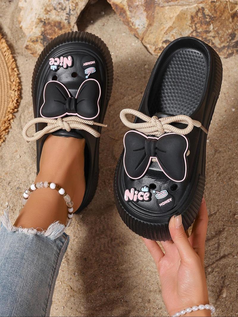 Women's Cute Cartoon Bowknot Design Clogs, Round Toe Slippers, Casual Comfortable Non-slip Clogs for Summer, Lightweight Breathable Shoes for Outdoor Beach
