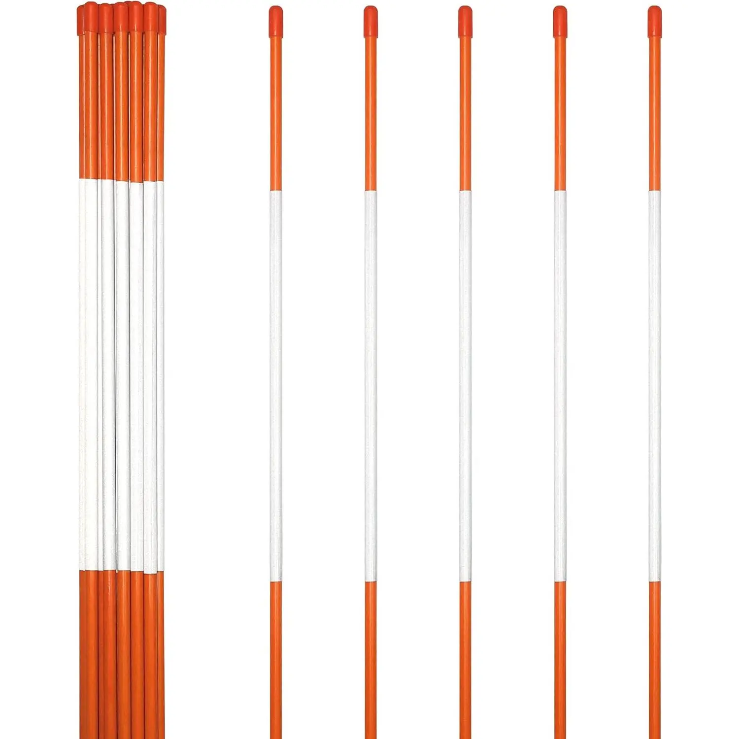 Reflective Driveway Markers with 8 Inches Fiberglass Pole, Durable Hammer Cap & Flexible Reflective Strip - Highly Visible Safety Stakes for Snow Plowing, Outdoor Recreation, Excellent Flexibility, Protect Curb
