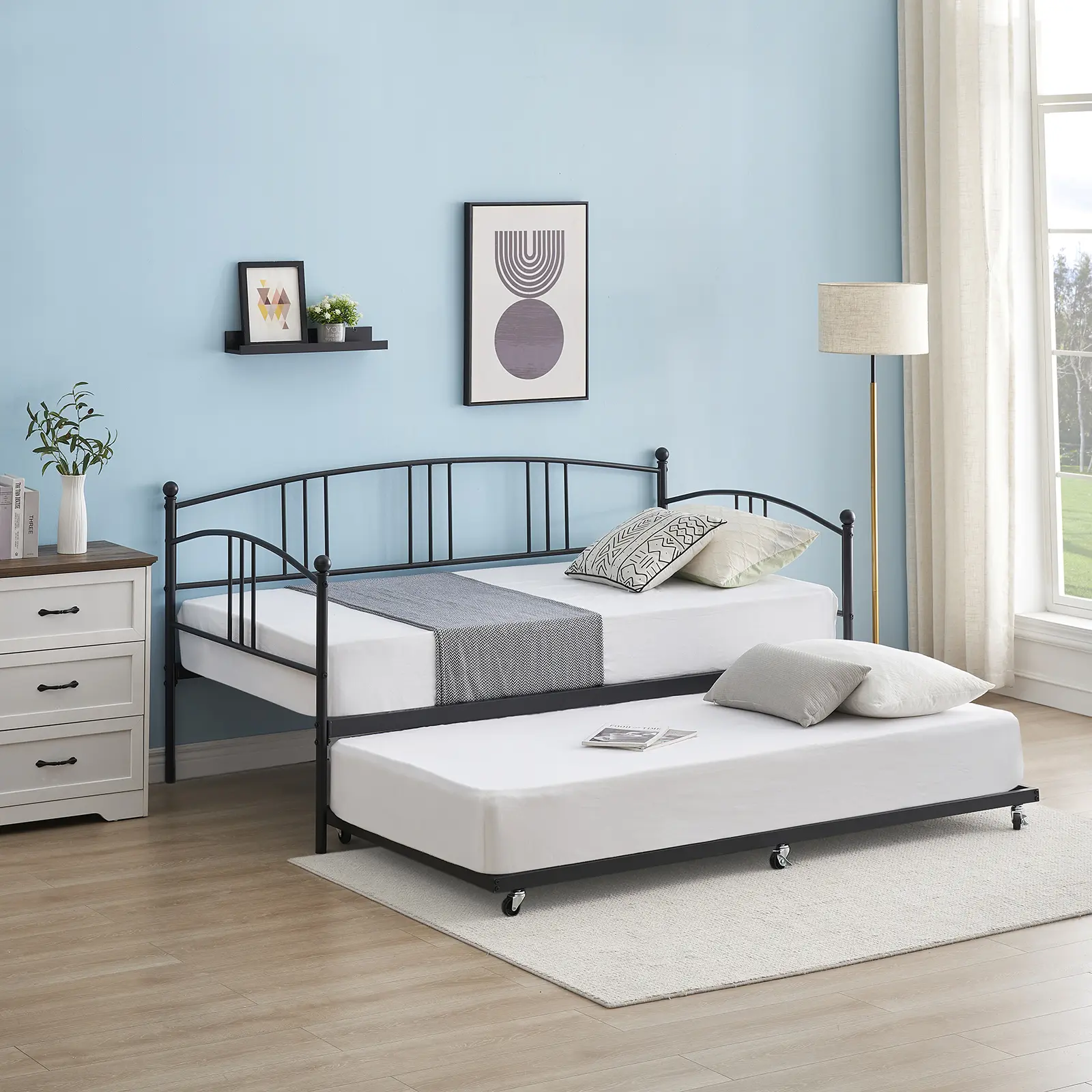 Twin Daybed, Metal Sofa Bed Frame with Steel Slat Support for Living Room, Bedroom and Guest Room, Black