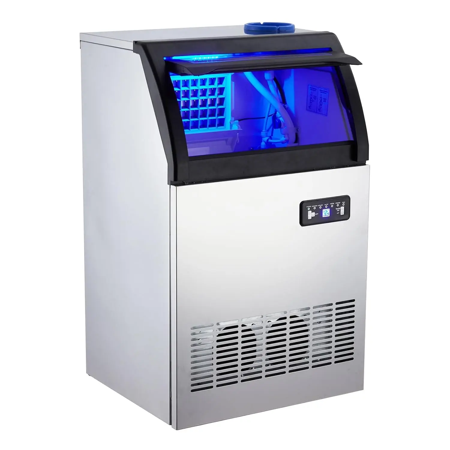 Commercial Freestanding Undercounter Automatic Ice Maker with Stainless Steel Body, 180Lbs/24H High Output, Single Water Inlet, 36Lbs Insulated Storage Bin, Continuous Ice Supply for Cafes
