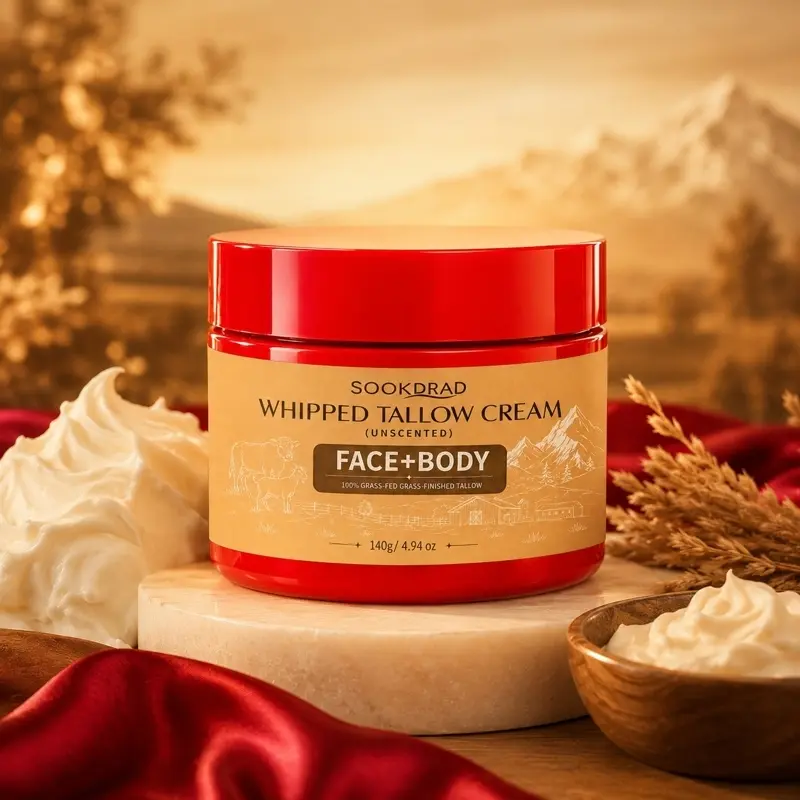 Whipped Tallow Cream, 100% Grass-Fed Grass-Finished Tallow, Unscented, Face Body Moisturizer, All Skin Types, 140g