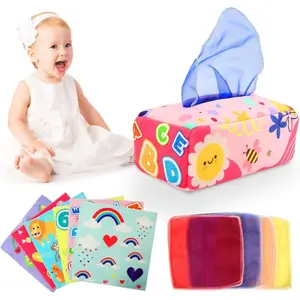 Baby Tissue Box - Toys for 6-12 Months, 1 Year Old - Soft Stuffed High Contrast Crinkle Infant Sensory Toy, Boys&Girls Toddler Early Learning Baby Gifts