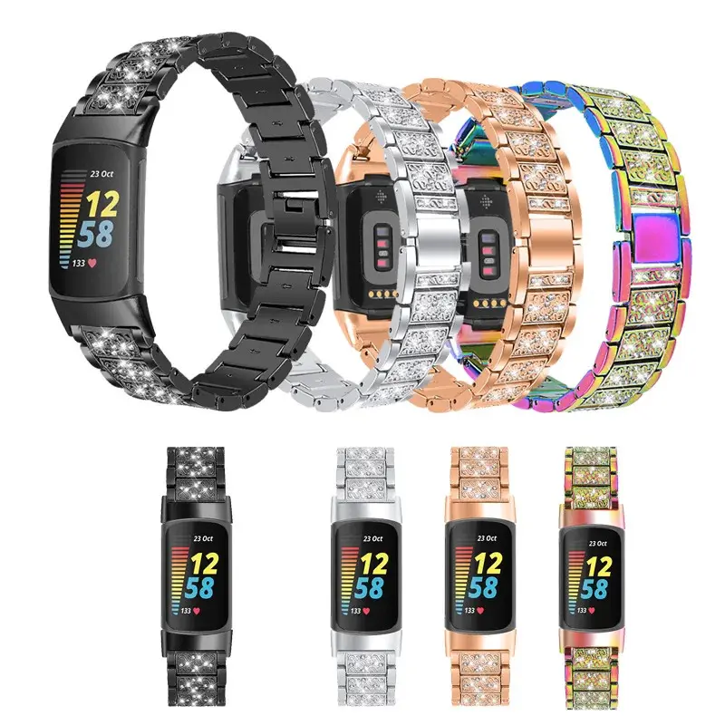 Glitter Band For Fitbit Charge 6 / Fitbit Charge 5 Bling Diamond Stainless Steel Watch Strap Bracelet Fashion Replaced Strap Luxury Band Metal Belt