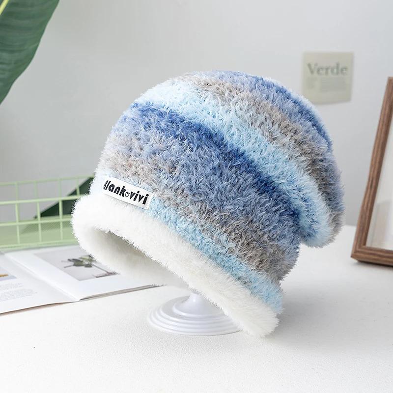 Hot Sale Loose Chic Hat Lazy Style Gradient Beanie Hat Fashion Winter Hats For Women Streetwear Multicolour Warm Hats For Girl
