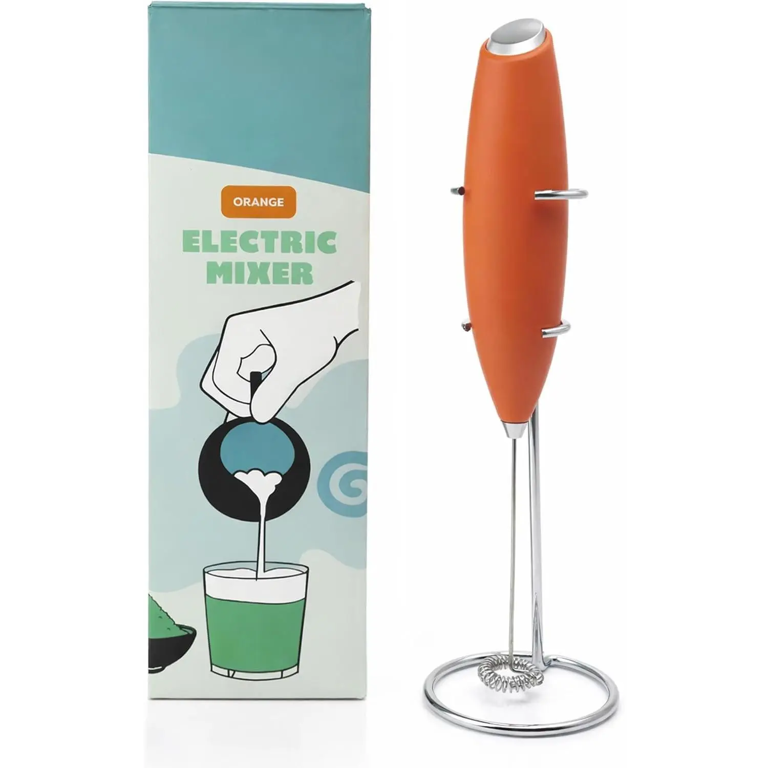 Handheld Milk Frother, Stainless Steel Electric Drink Mixer with Stand,  Operated Coffee Frother for Lattes, Matcha, Hot  and , Orange