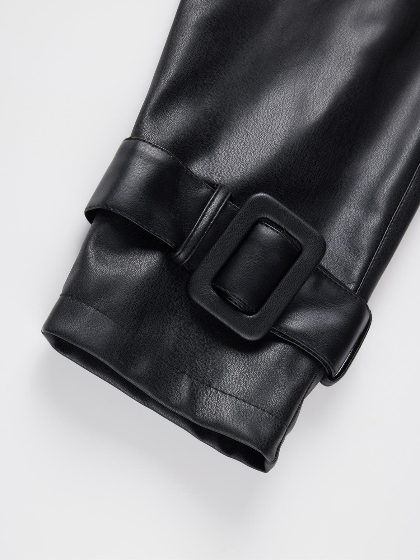 Women's Spring British Style PU Long Jacket, Casual Fitted Windbreaker, Lightweight Elegant Commuter Coat, Includes Waistband