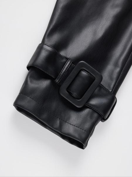 Women's Spring British Style PU Long Jacket, Casual Fitted Windbreaker, Lightweight Elegant Commuter Coat, Includes Waistband